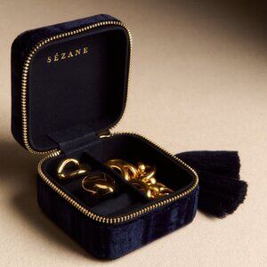 NWT Sezane - Embossed Velvet Jewelry Case Navy Blue